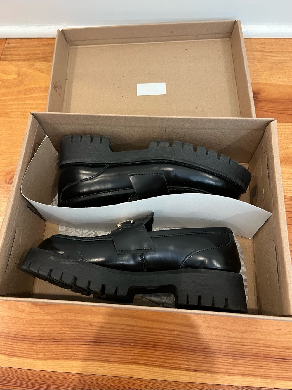 Steve Madden Lando Shoes Womens 8M Black Leather Chunky Lug Horsebit Loafers NEW - Picture 14 of 14